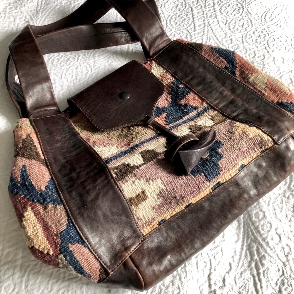 Calleen Cordero Leather and Kilim Shoulder Bag